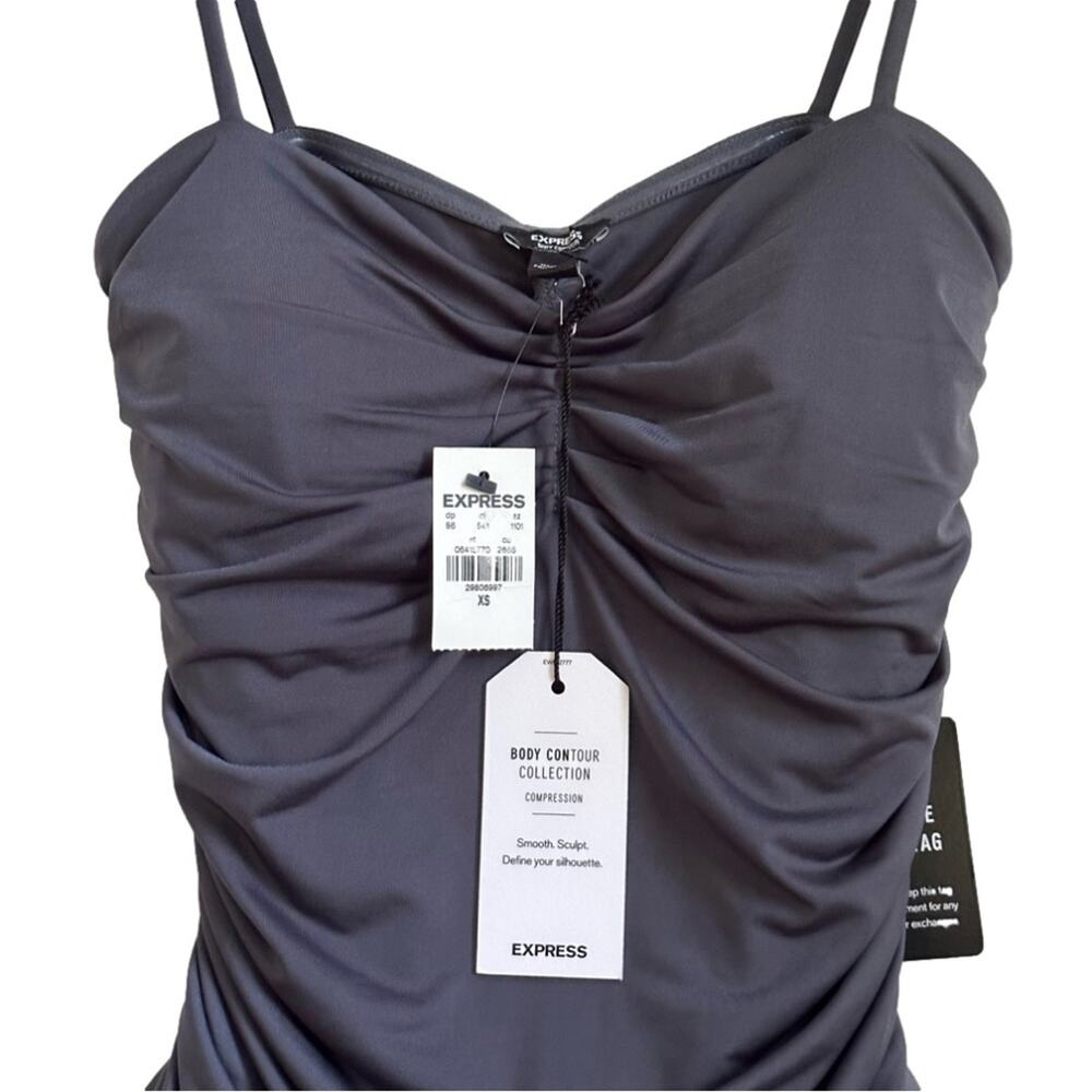 Express Bodysuit Top Sleeveless Ruched Shirred Contour Collection Gray XS NEW - Picture 4 of 13